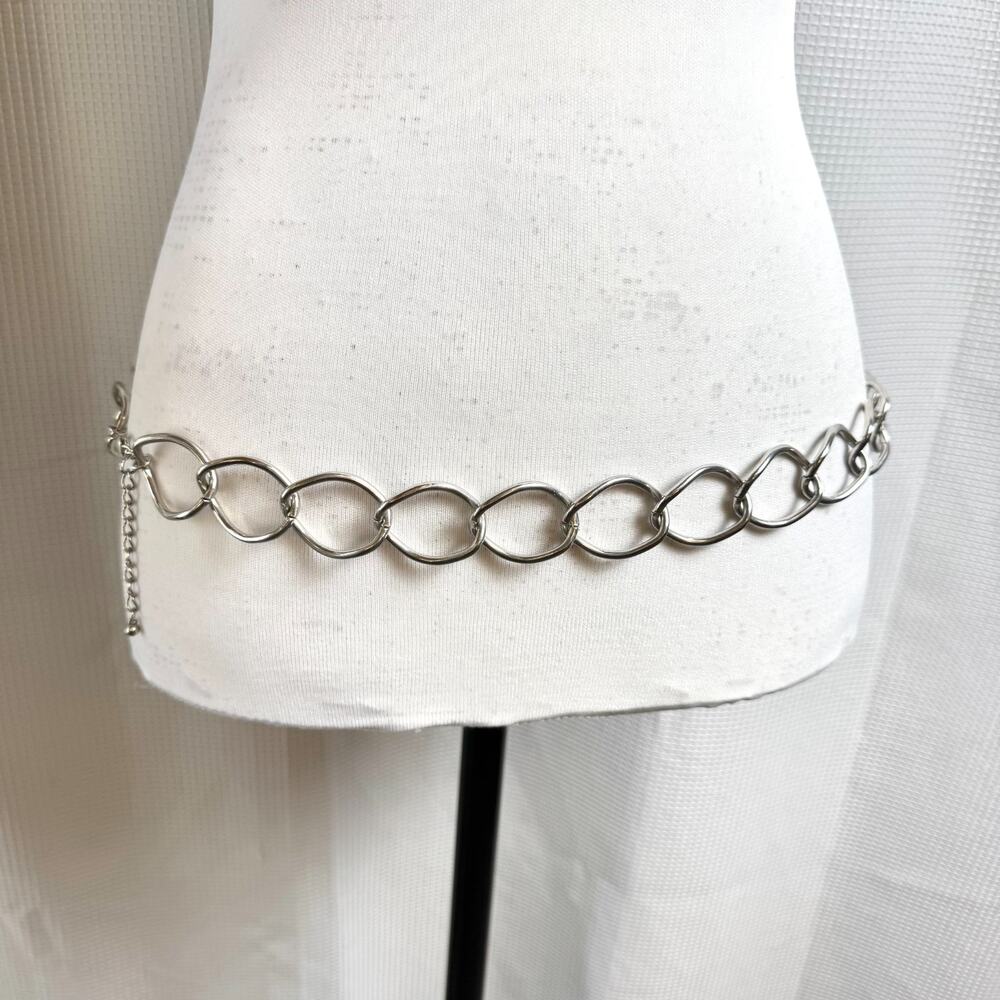 Silver Tone Chain Belt Circle Ring Curb Link 35-38" Vintage 80s 90s Y2K Retro